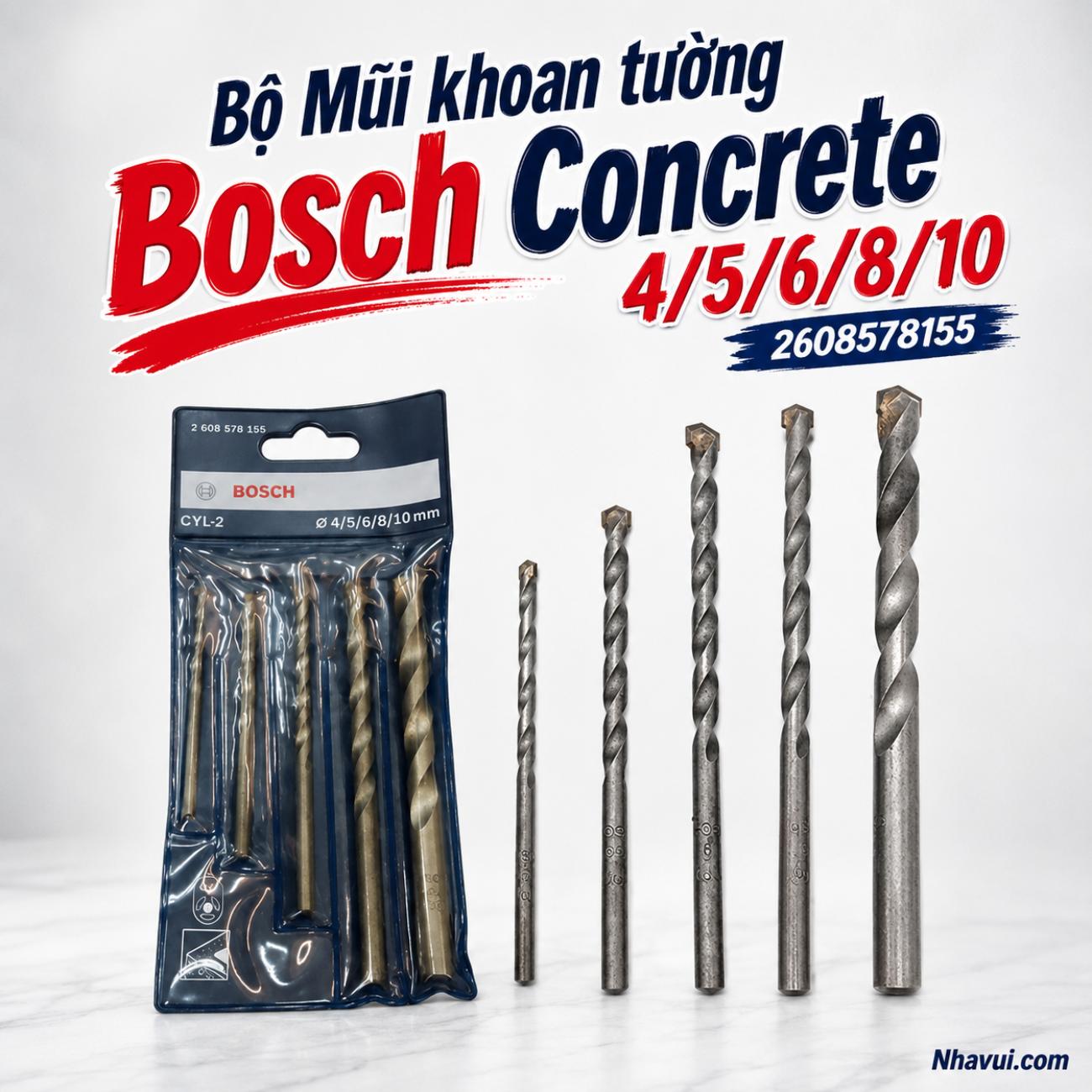 Bộ mũi khoan tường Bosch Concrete 4/5/6/8/10mm 2608578155
