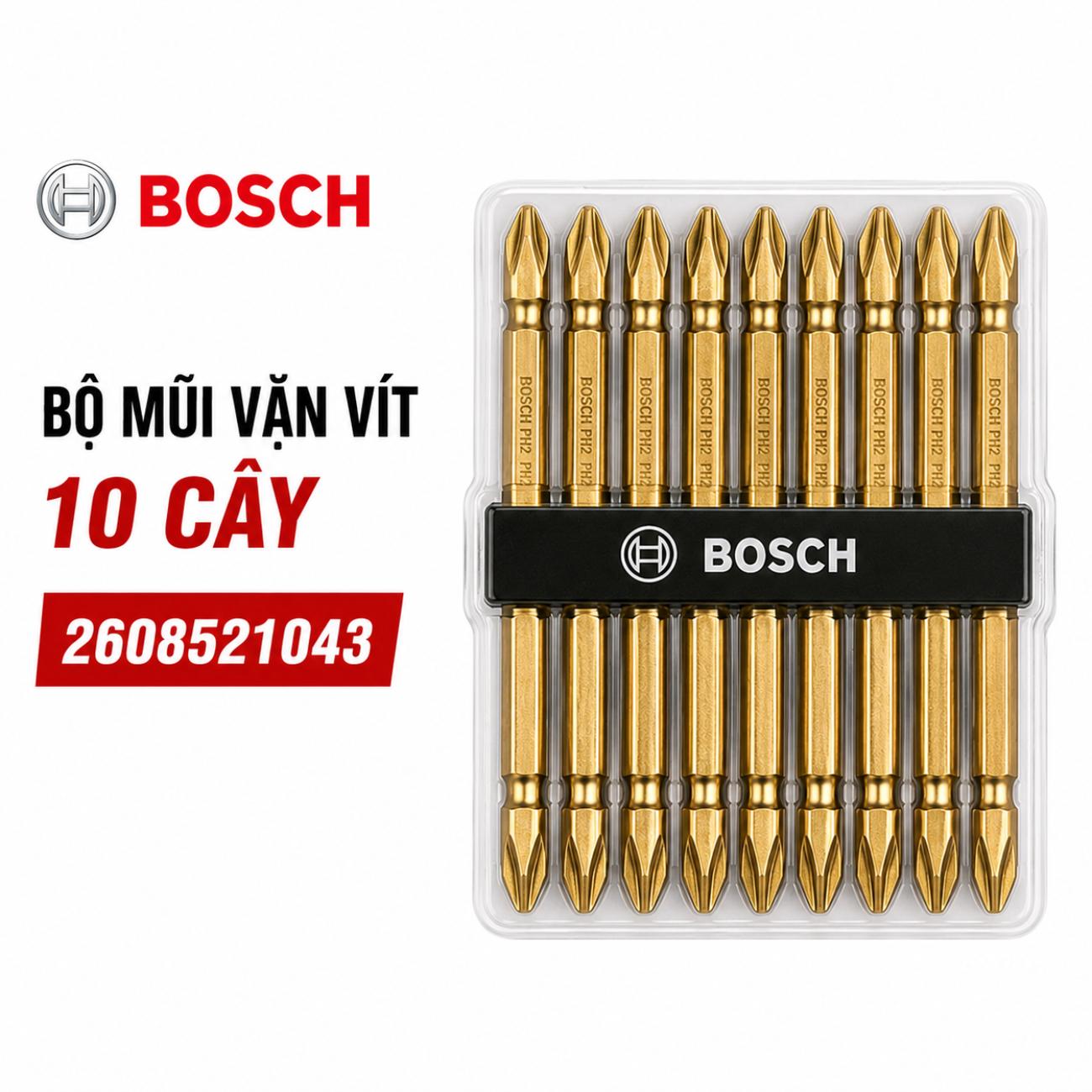 Bộ mũi vặn vít 10 cây PH2x110mm Bosch 2608521043