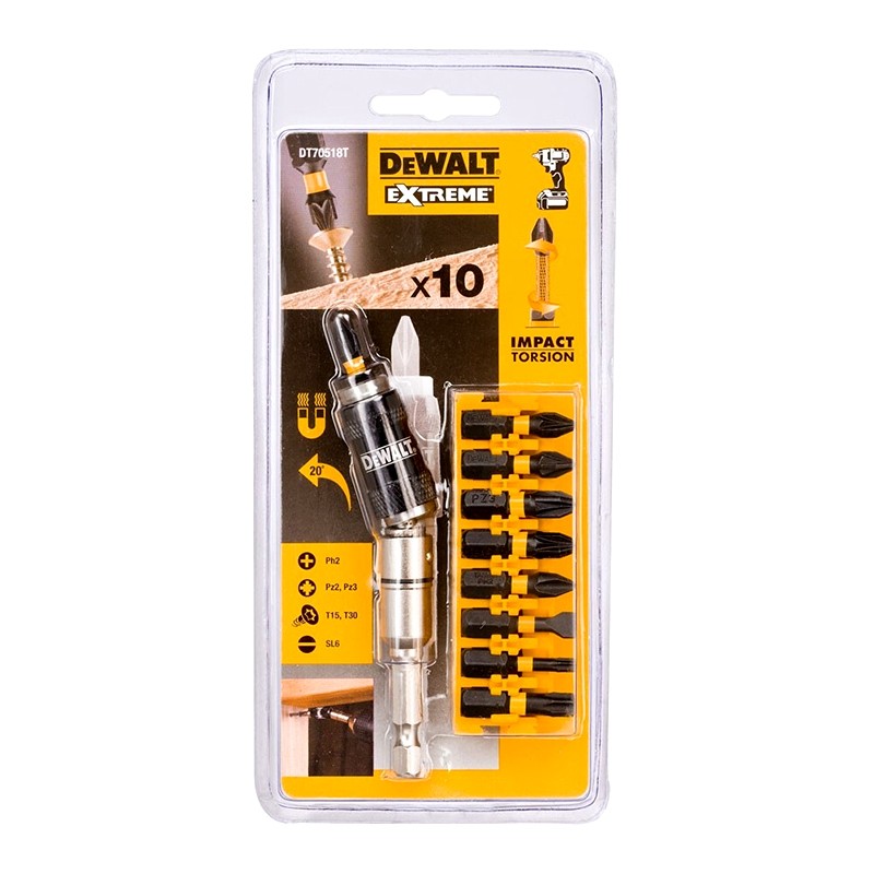 Bộ mũi vít đầu xoắn Dewalt DT70518T-QZ 10 chi tiết kèm đầu giữ từ tính