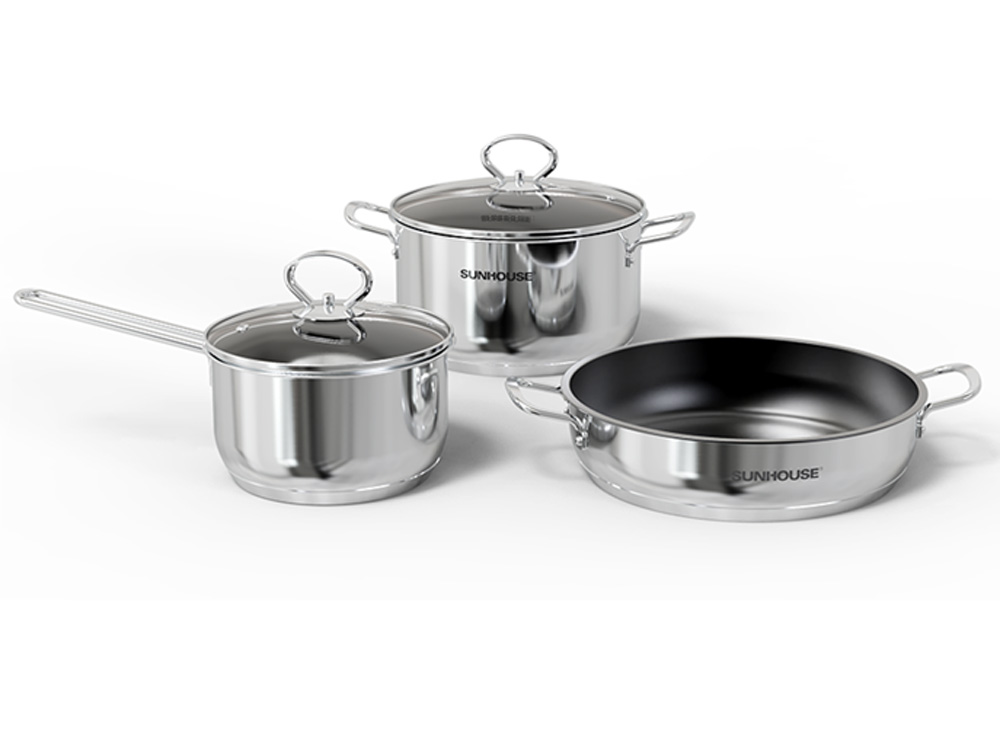 Bộ nồi chảo inox 3 món Sunhouse Easy Cook SHG993E