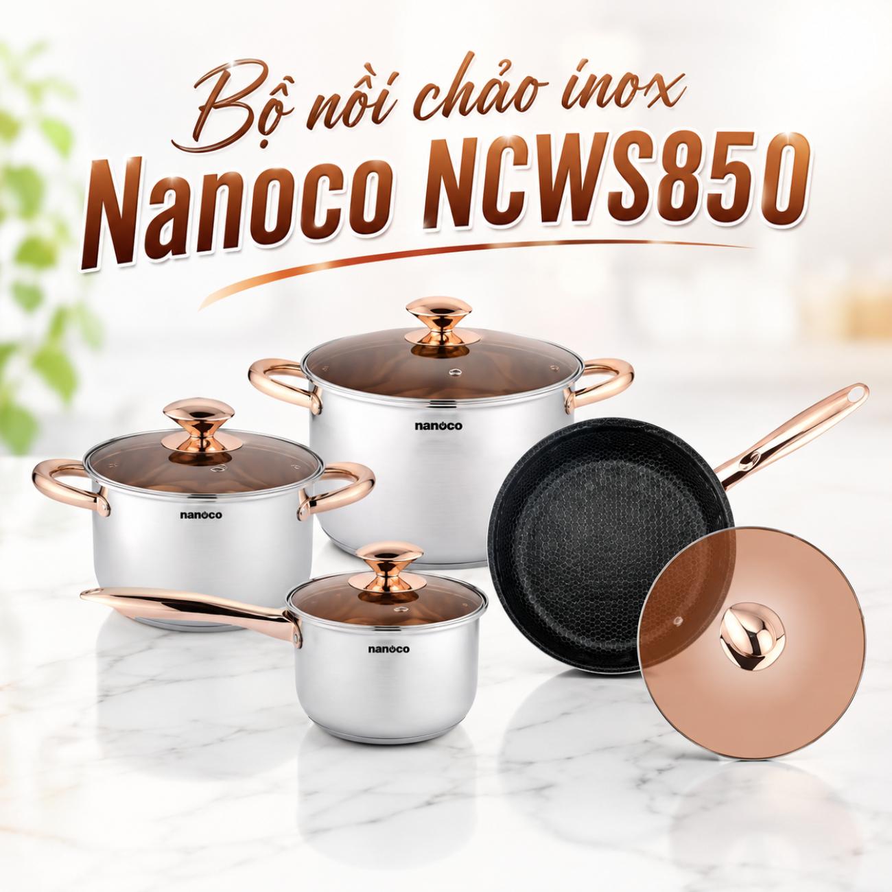 Bộ nồi chảo inox Nanoco NCWS850 6 món