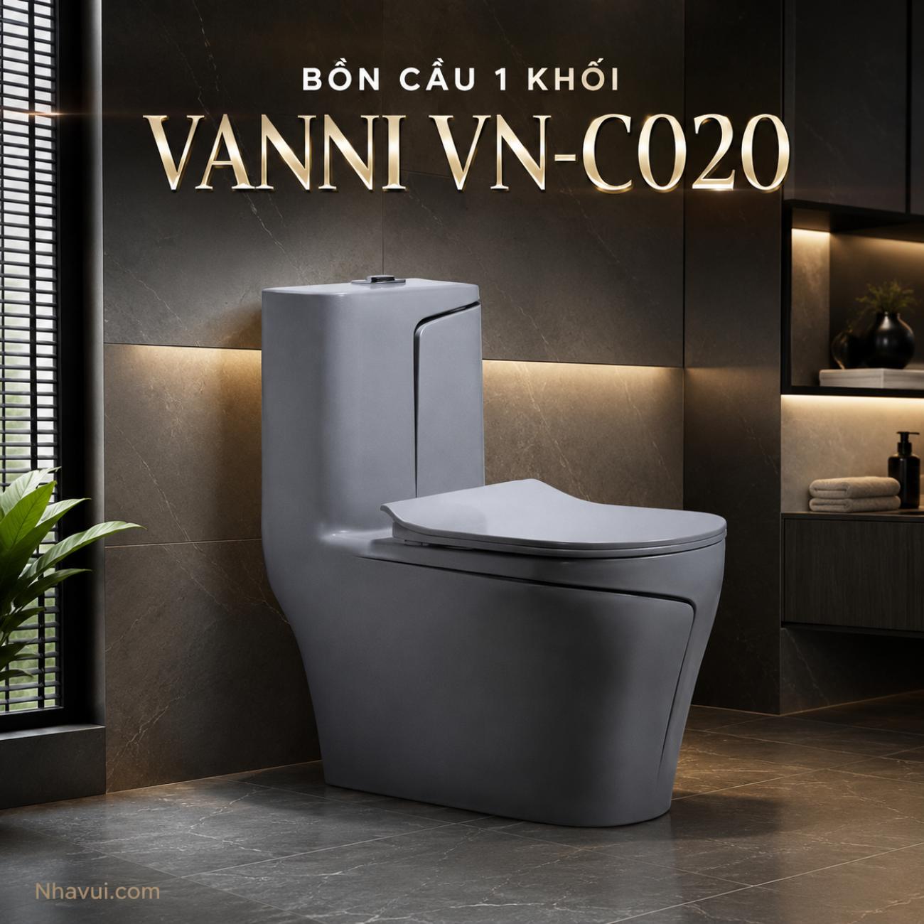 Bồn cầu 1 khối Vanni VN-C020 730x380x790mm tâm xả 300/400mm màu xám