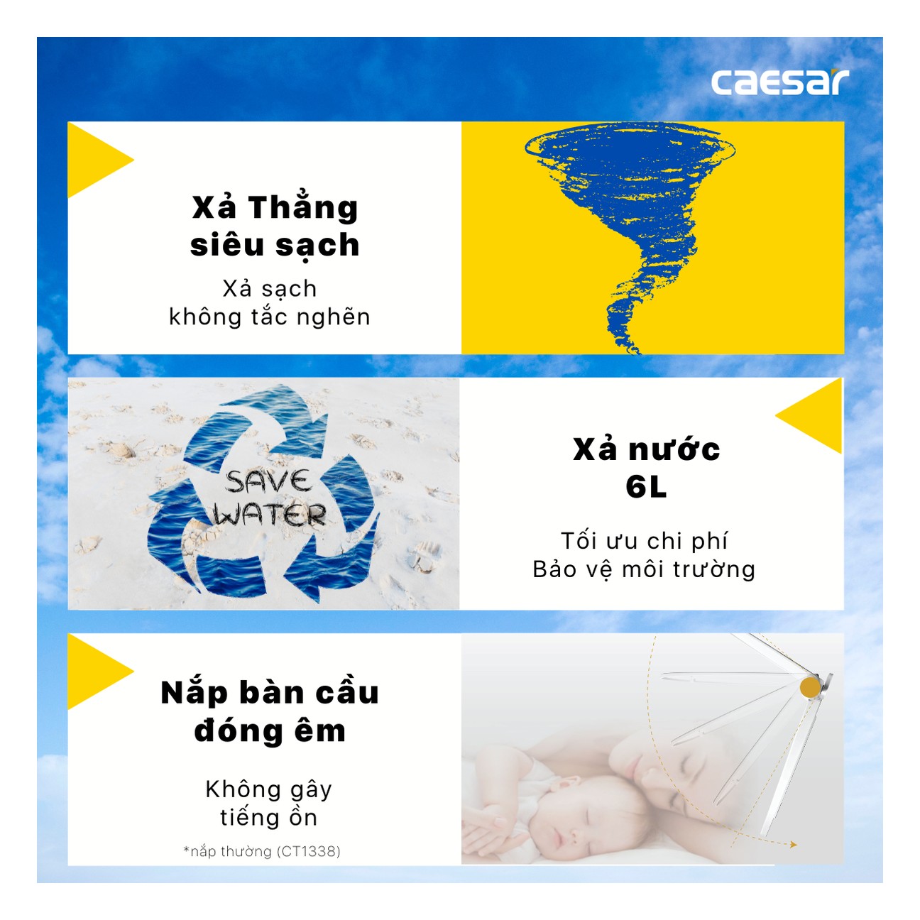 Bồn cầu hai khối Caesar CT1338 – 700 x 375 x 745mm chính hãng, bảo hành 24 tháng