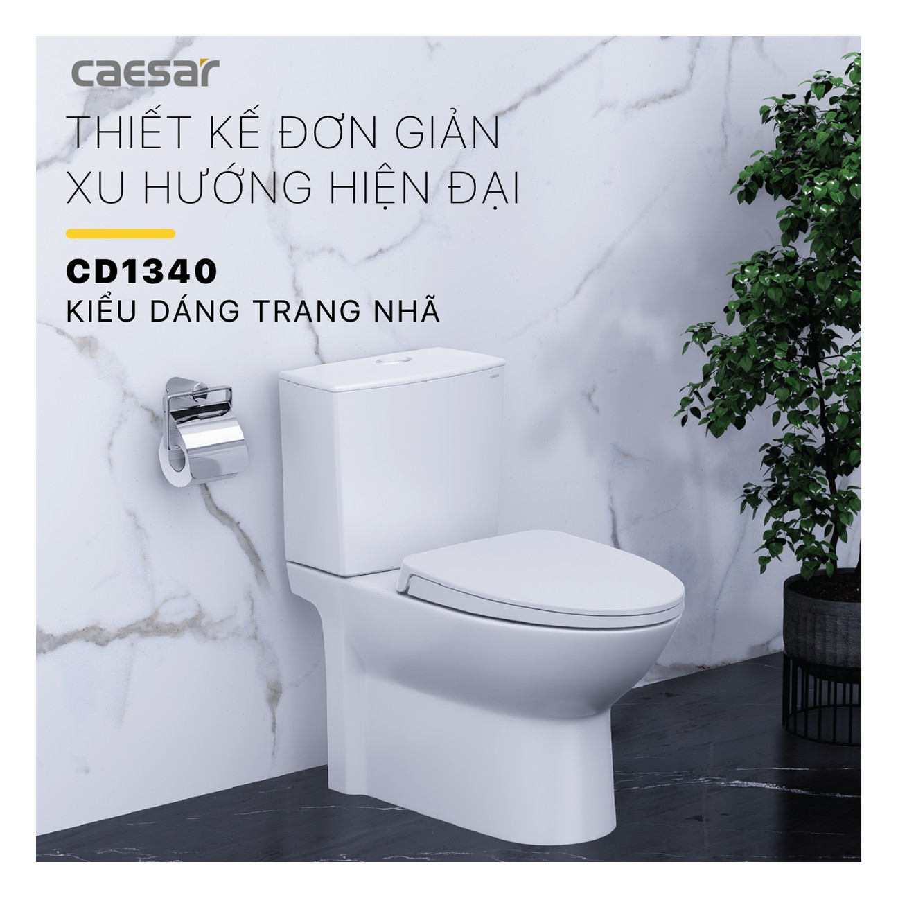 Bồn cầu hai khối nắp êm Caesar CD1340 – 740 x 390 x 755 mm chính hãng, bảo hành 24 tháng