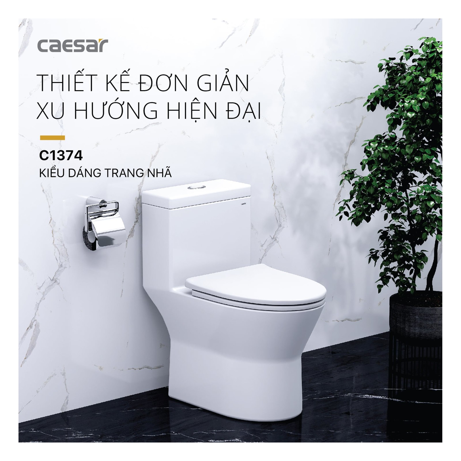 Bồn cầu một khối Caesar CD1374 – 690 x 375 x 730 mm chính hãng, bảo hành 24 tháng