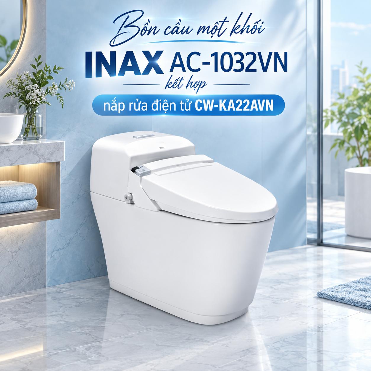 Bồn cầu một khối INAX AC-1032VN kết hợp nắp rửa điện tử INAX CW-KA22AVN