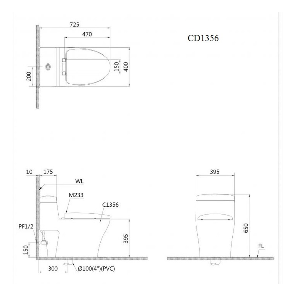 Bồn cầu một khối nắp êm Caesar CD1356 – 725 x 400 x 650mm chính hãng, bảo hành 24 tháng