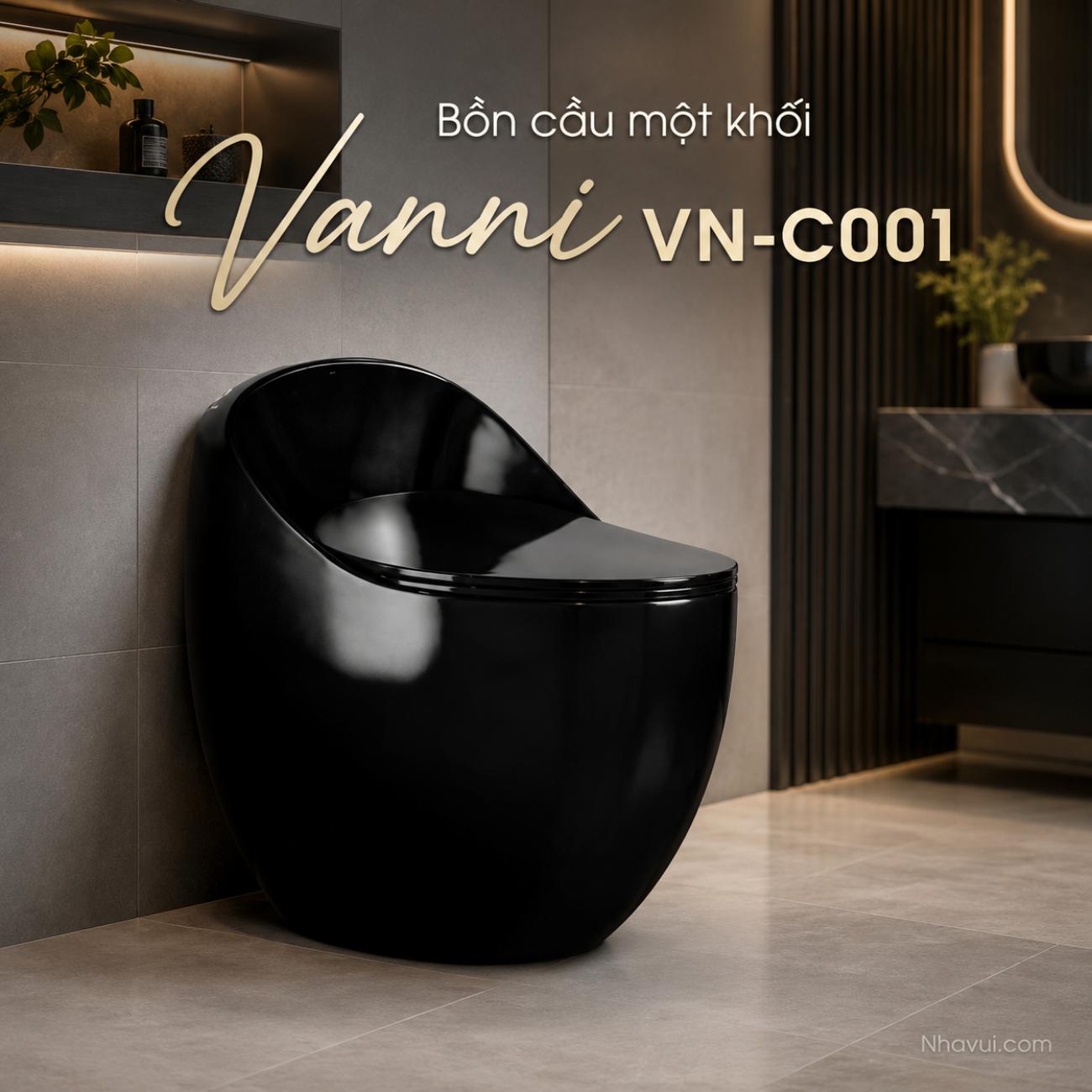 Bồn cầu một khối Vanni VN-C001 màu đen bóng men tuyết phủ nano kháng khuẩn