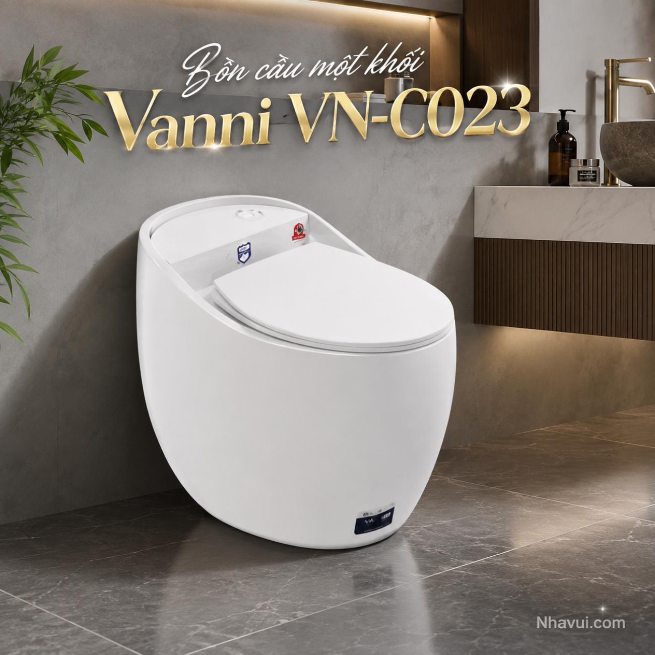 Bồn cầu một khối Vanni VN-C023 trắng bo tròn men tuyết phủ nano kháng khuẩn