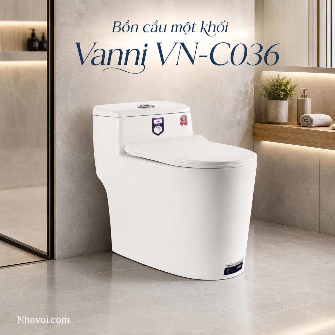Bồn cầu một khối Vanni VN-C036 men tuyết phủ nano kháng khuẩn