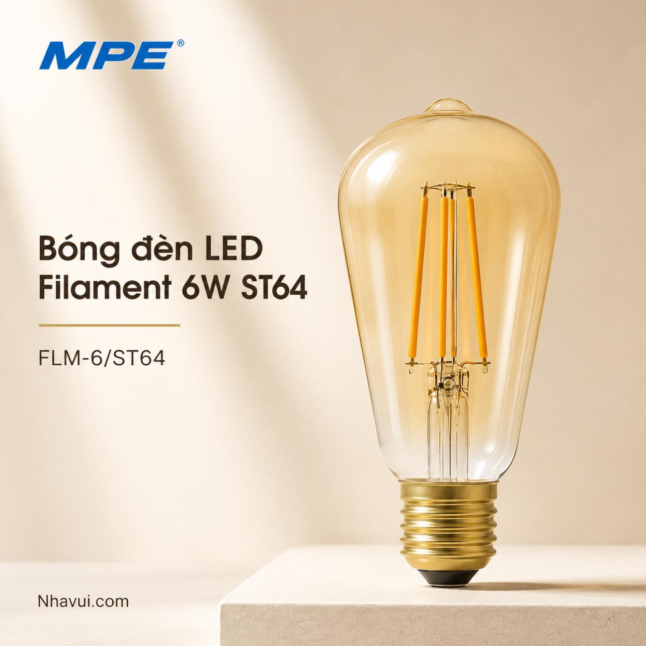 Bóng đèn LED filament MPE FLM-6/ST64 Seri FLM
