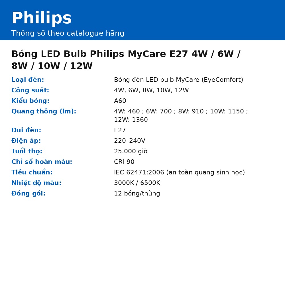 Bóng LED Bulb Philips MyCare E27 4W / 6W / 8W / 10W / 12W