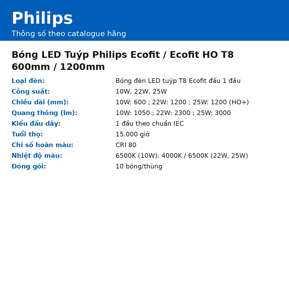 Bóng LED Tuýp Philips Ecofit / Ecofit HO T8 600mm / 1200mm