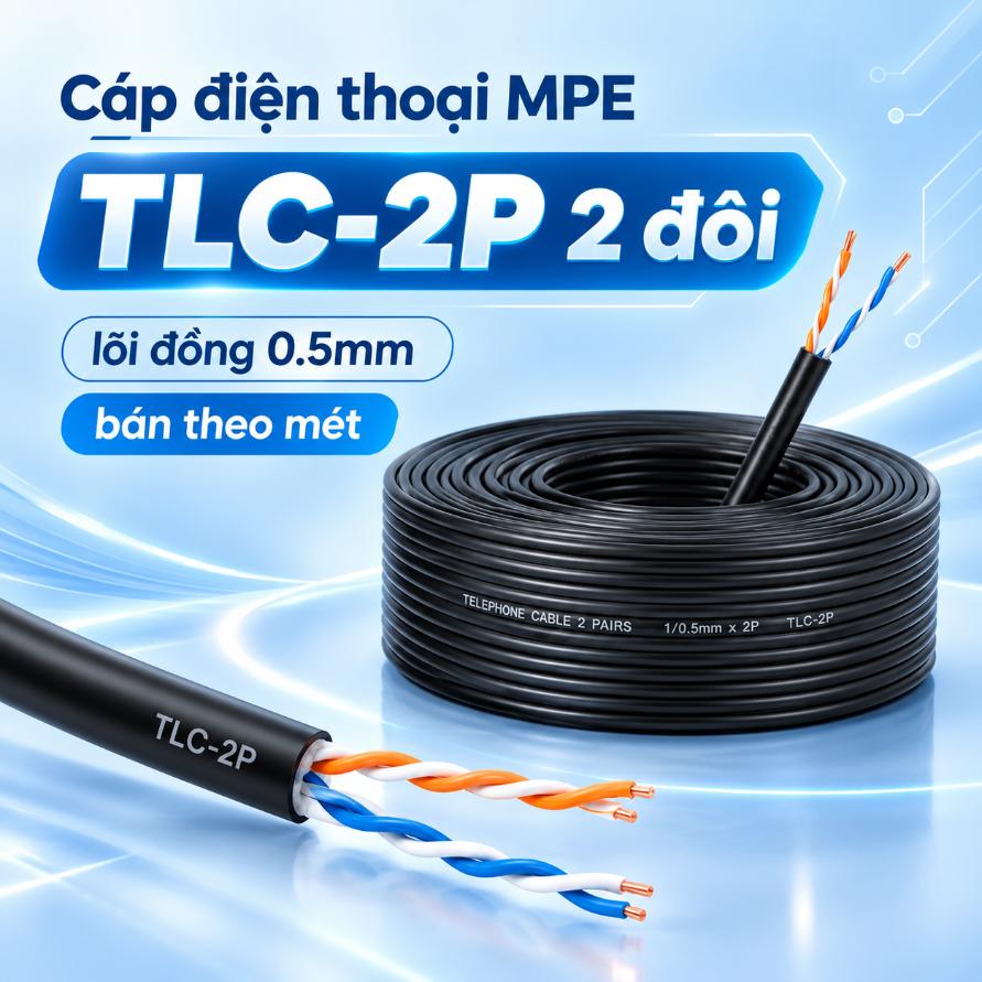 Cáp điện thoại MPE TLC-2P 2 đôi, quy cách 1/0,5mm × 2P