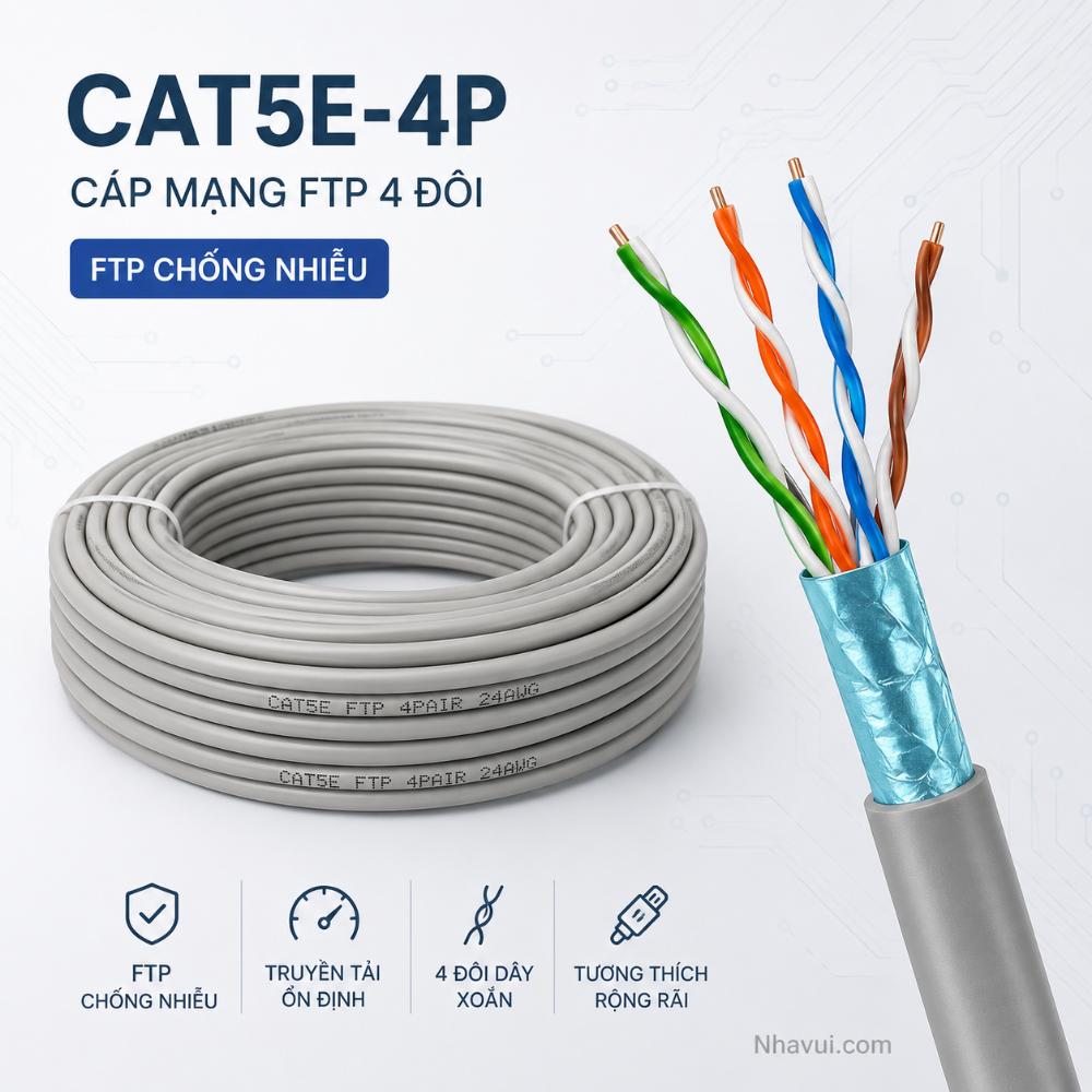 Cáp mạng CAT5E-4P FTP 4 đôi có giáp bạc chống nhiễu