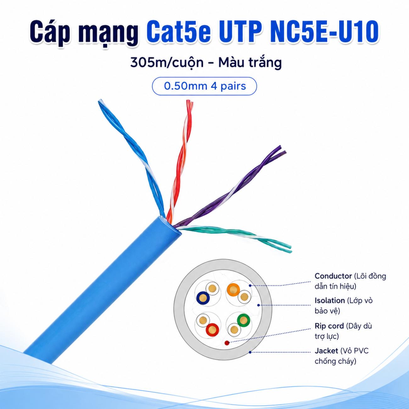 Cáp mạng Cat5e UTP NC5E-U10 305m màu trắng