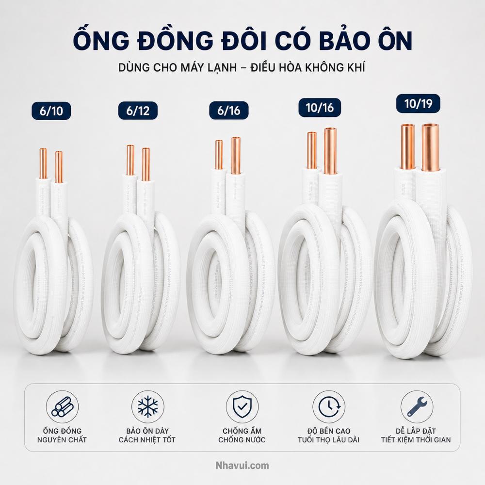 Cặp ống đồng Toàn Phát kèm cách nhiệt