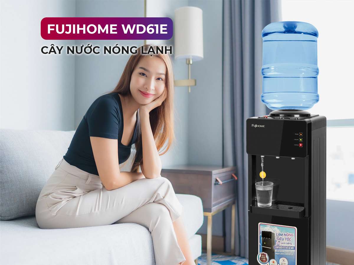 Cây nước nóng lạnh FujiHome WD61E úp bình, 3 vòi, làm lạnh điện tử