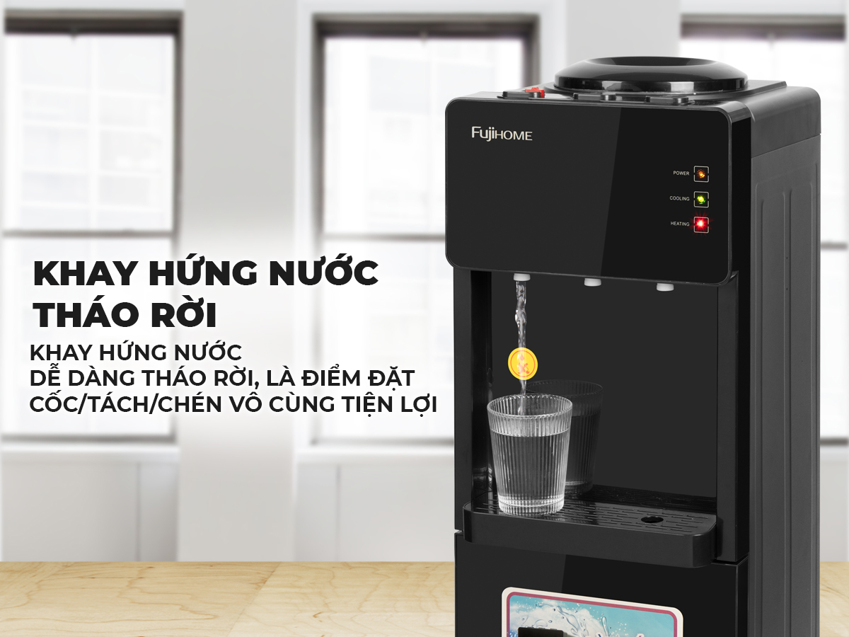 Cây nước nóng lạnh FujiHome WD61E úp bình, 3 vòi, làm lạnh điện tử