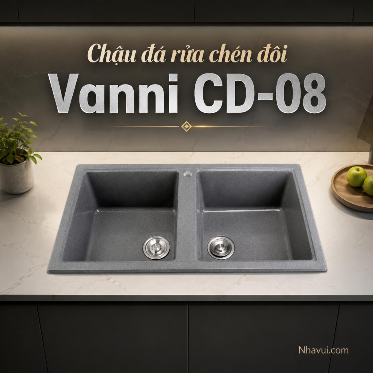 Chậu đá rửa chén đôi Vanni CD-08 920x480x220mm màu xám
