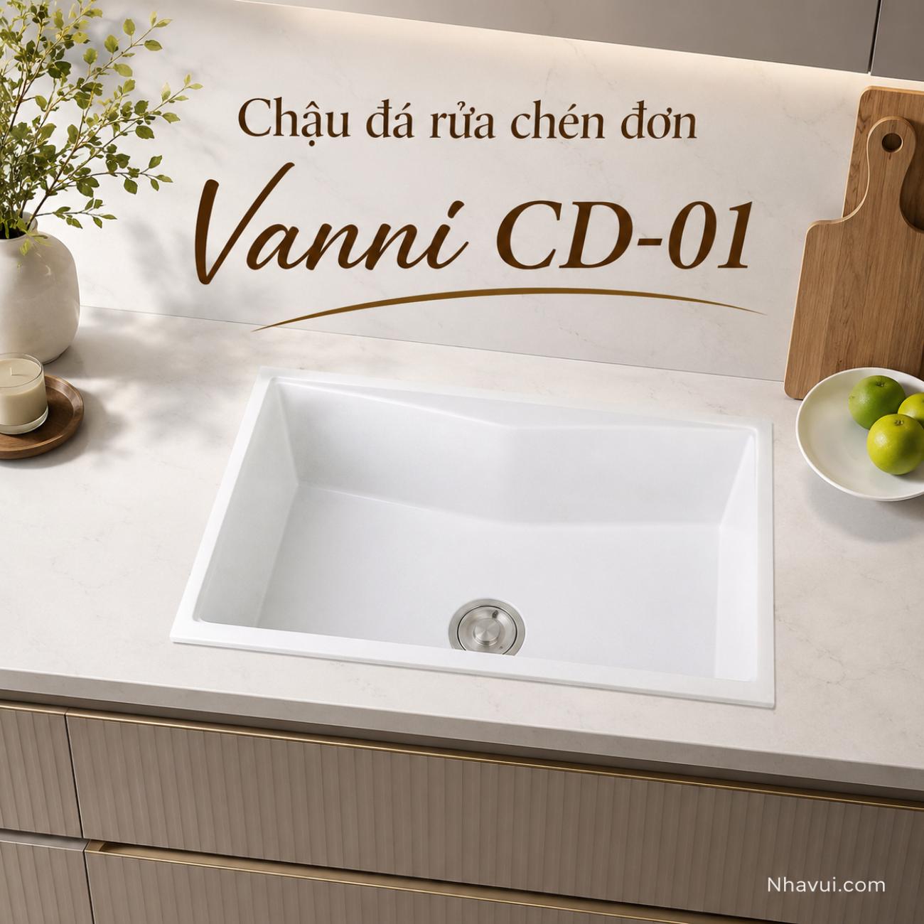 Chậu đá rửa chén đơn Vanni CD-01 750x490x220mm màu trắng