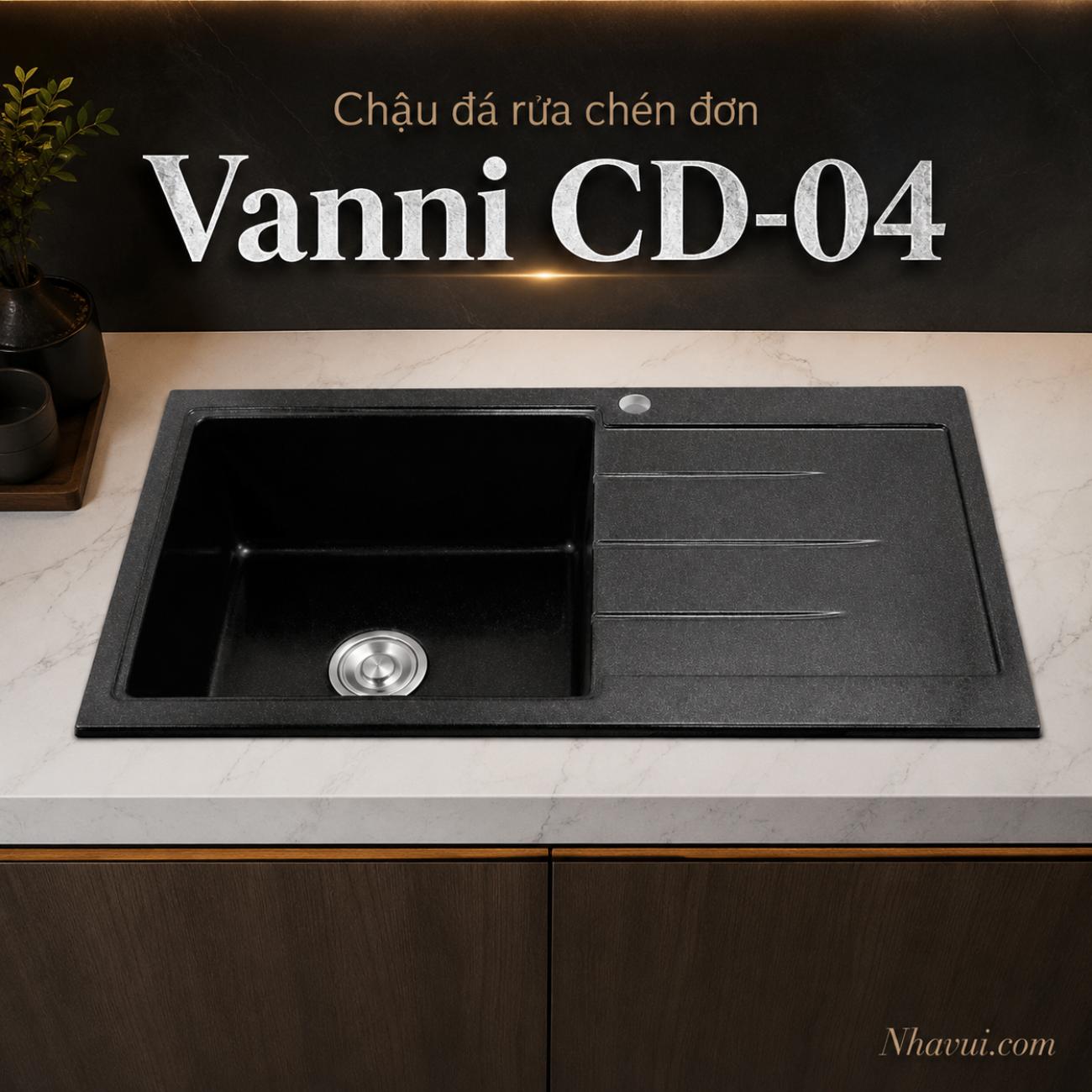 Chậu đá rửa chén đơn Vanni CD-04 840x480x220mm màu đen