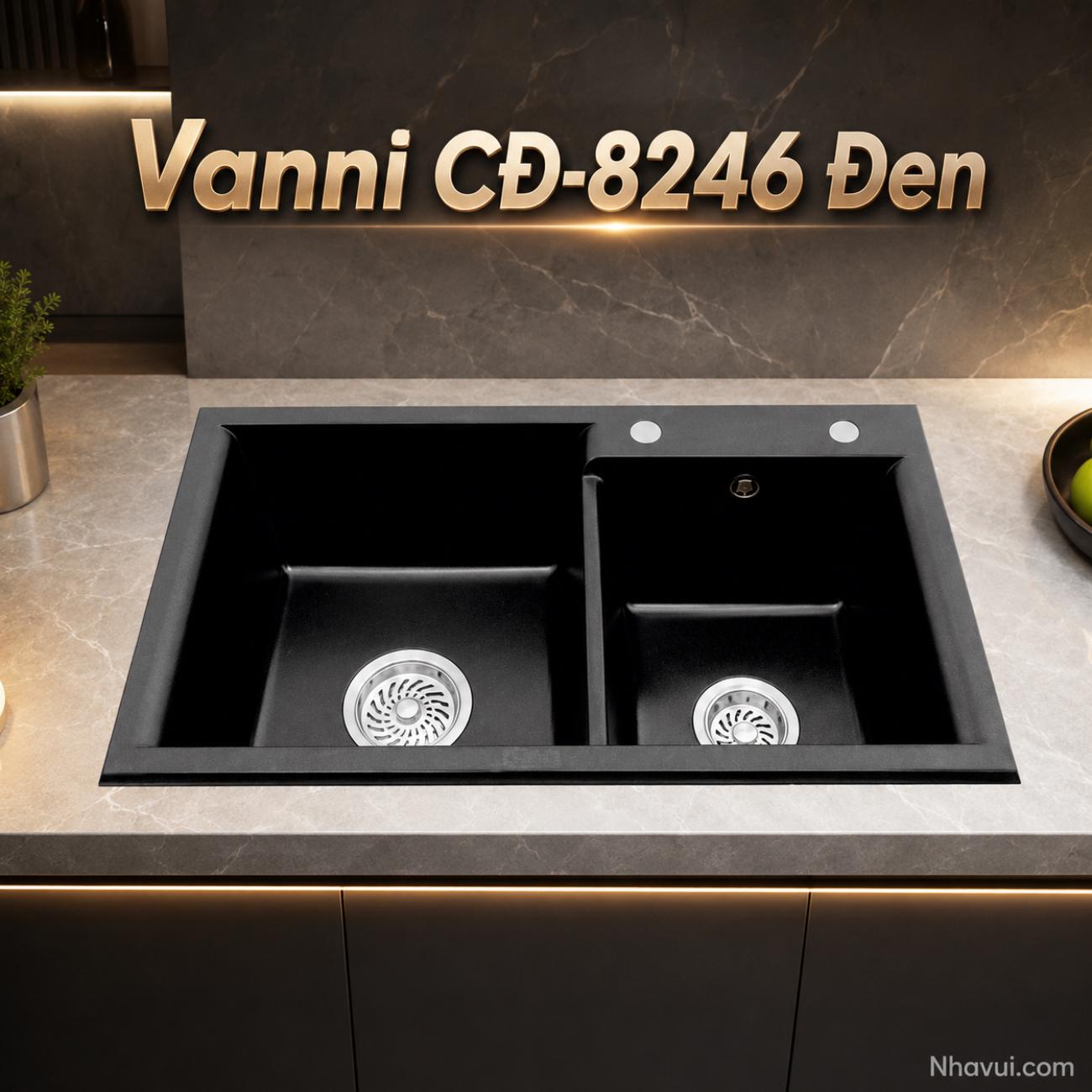 Chậu rửa chén đá nhập màu đen Vanni CĐ-8246 2 hộc 820x460x220mm