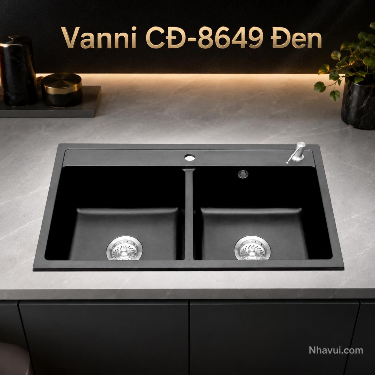 Chậu rửa chén đá nhập màu đen Vanni CĐ-8649 2 hộc 860x490x220mm