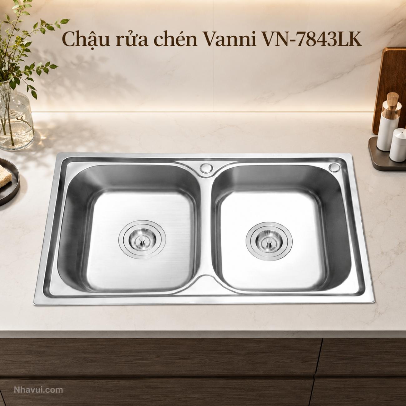 Chậu rửa chén đôi Vanni VN-7843LK inox 2 hộc 780x430x230mm