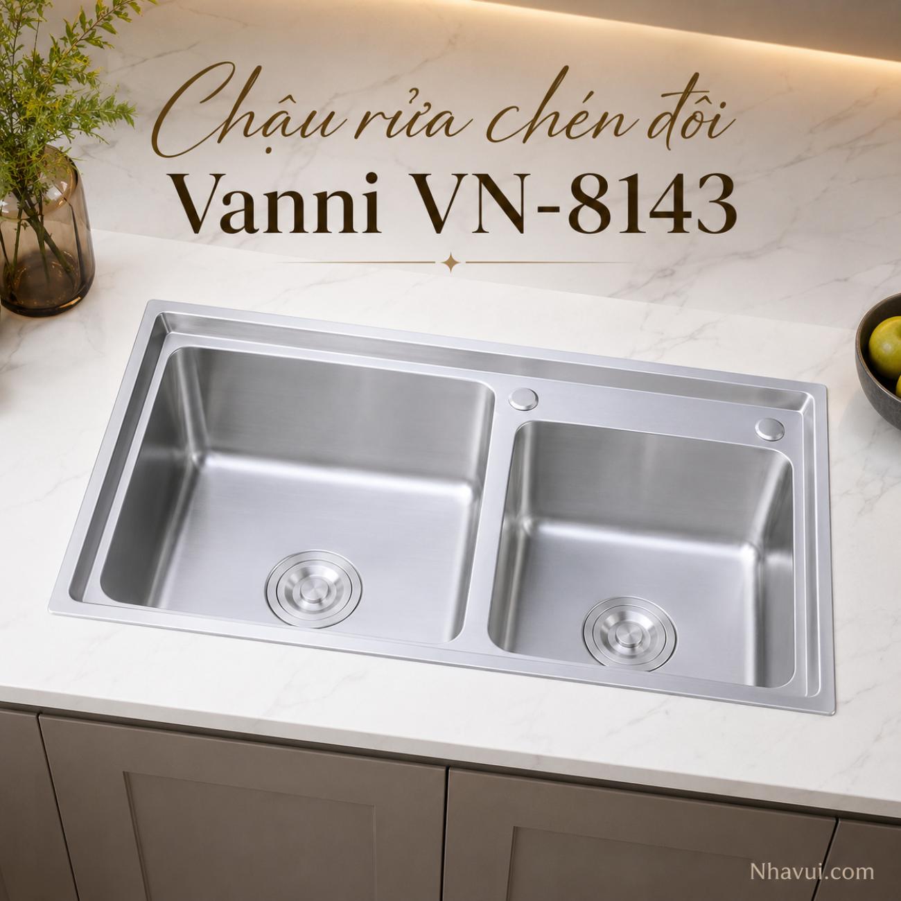 Chậu rửa chén đôi Vanni VN-8143 inox 304 2 hộc 810x430x230mm