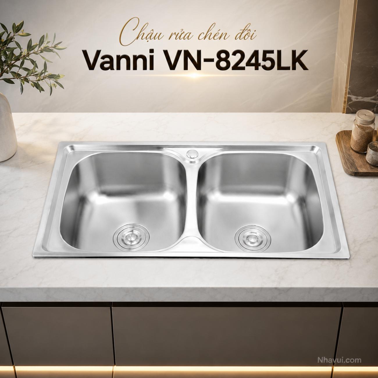 Chậu rửa chén đôi Vanni VN-8245LK inox 304 2 hộc 820x450x230mm
