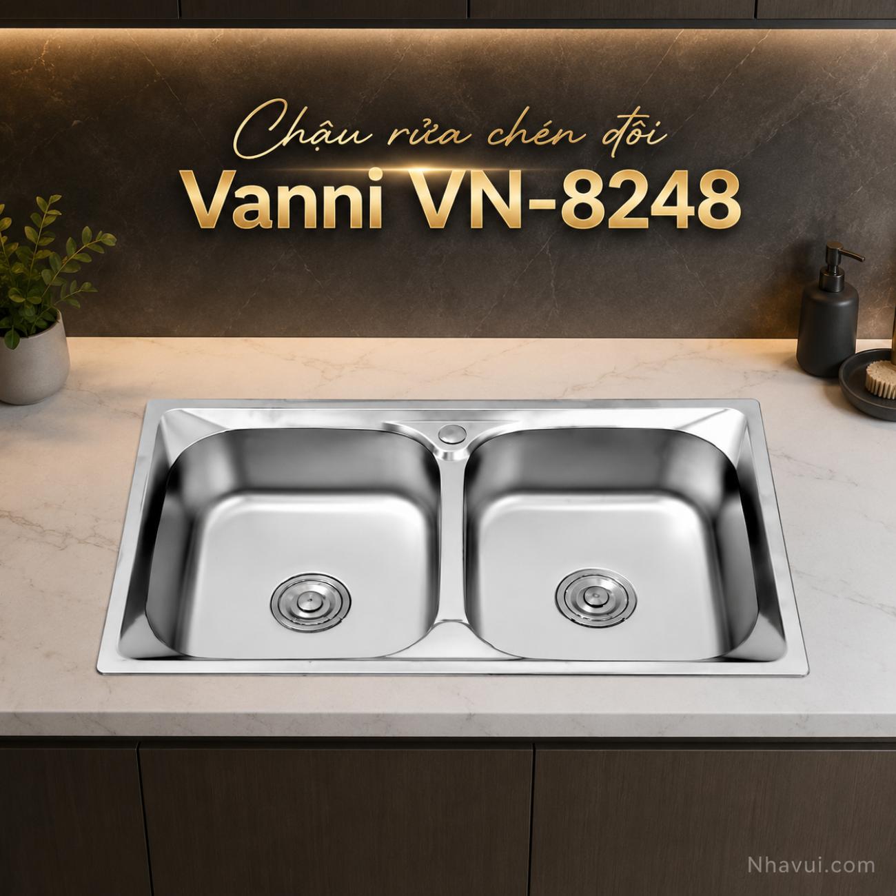 Chậu rửa chén đôi Vanni VN-8248 inox 304 2 hộc 820x480x230mm