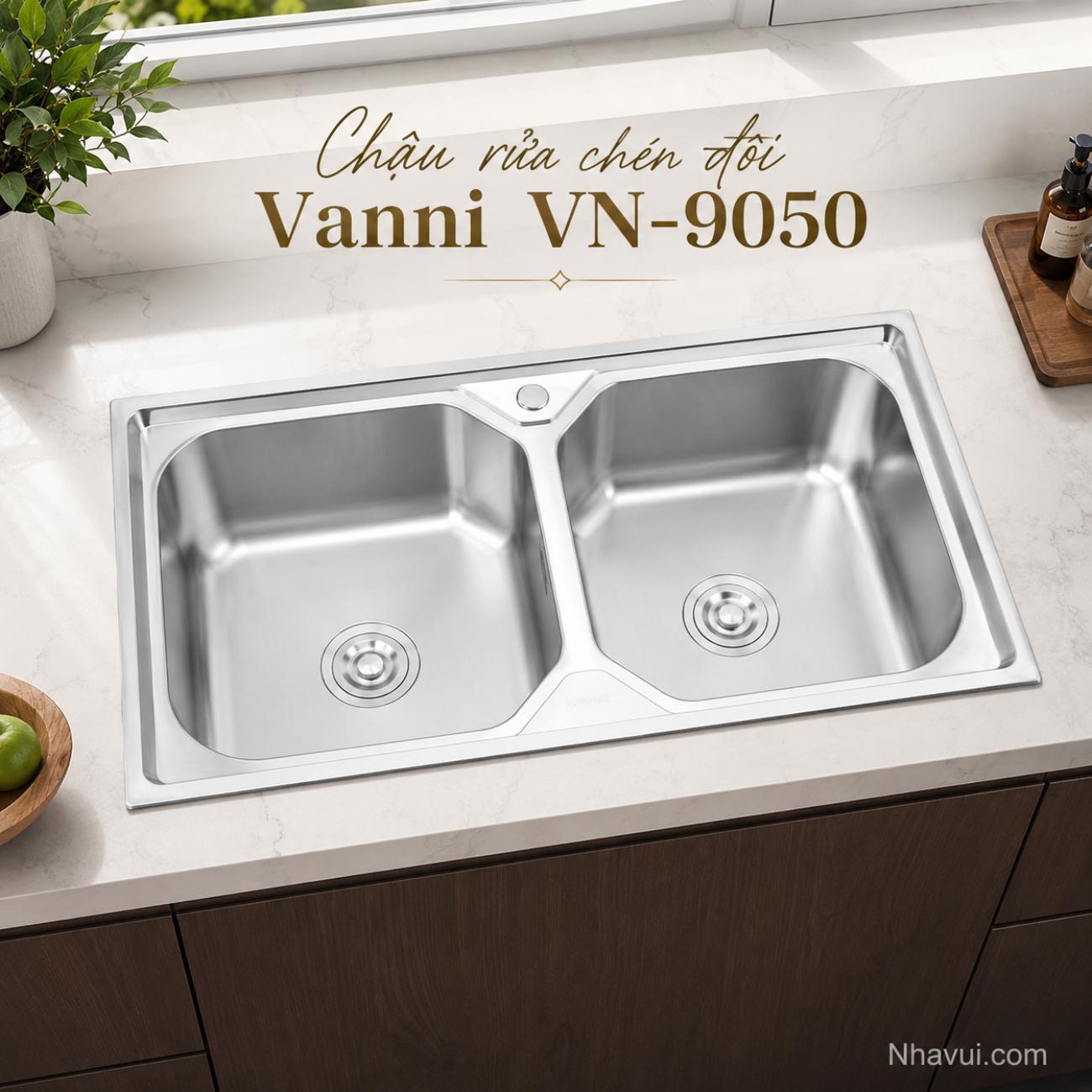 Chậu rửa chén đôi Vanni VN-9050 inox 2 hộc 900x500x230mm