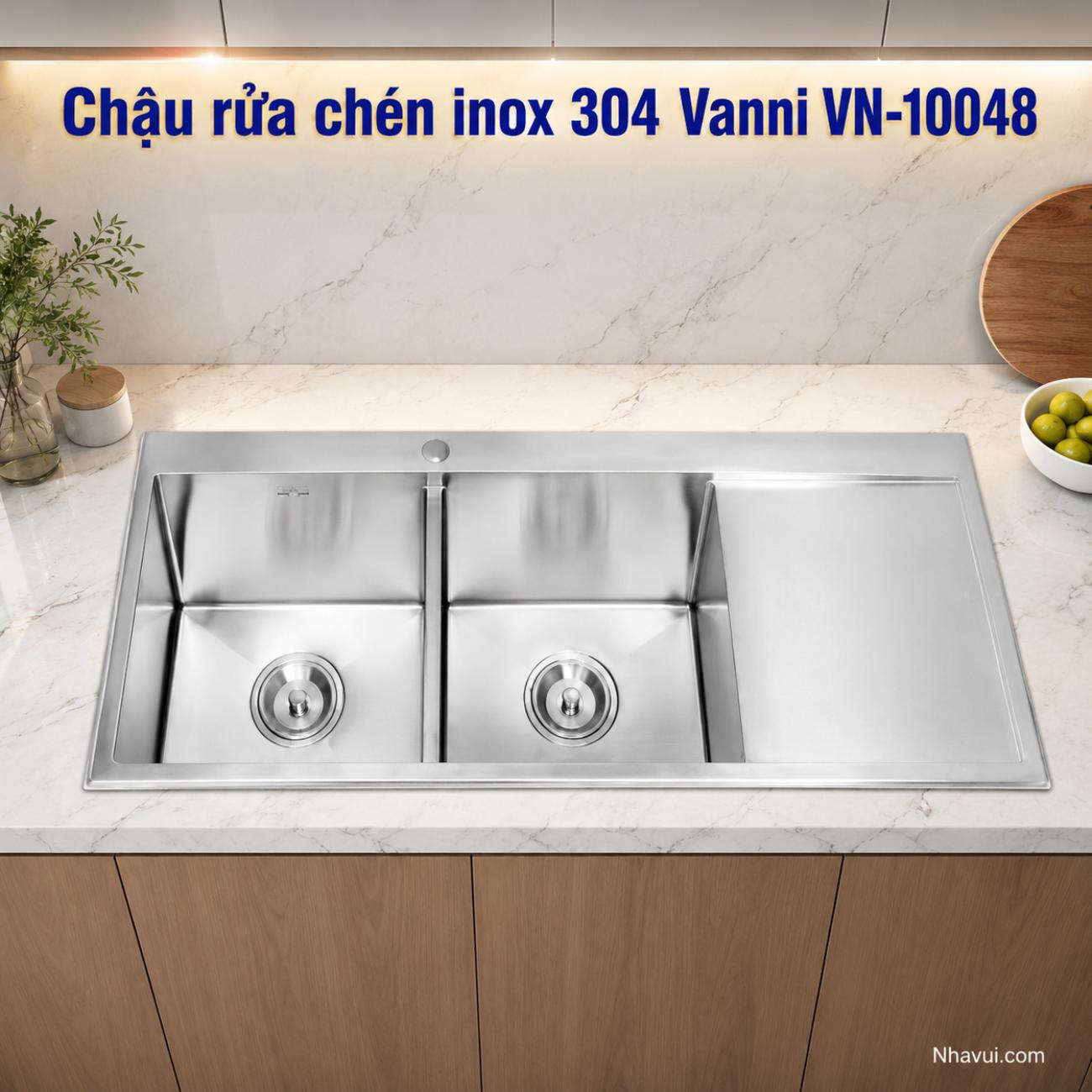 Chậu rửa chén inox 304 Vanni VN-10048 2 hộc 1000x480x230mm