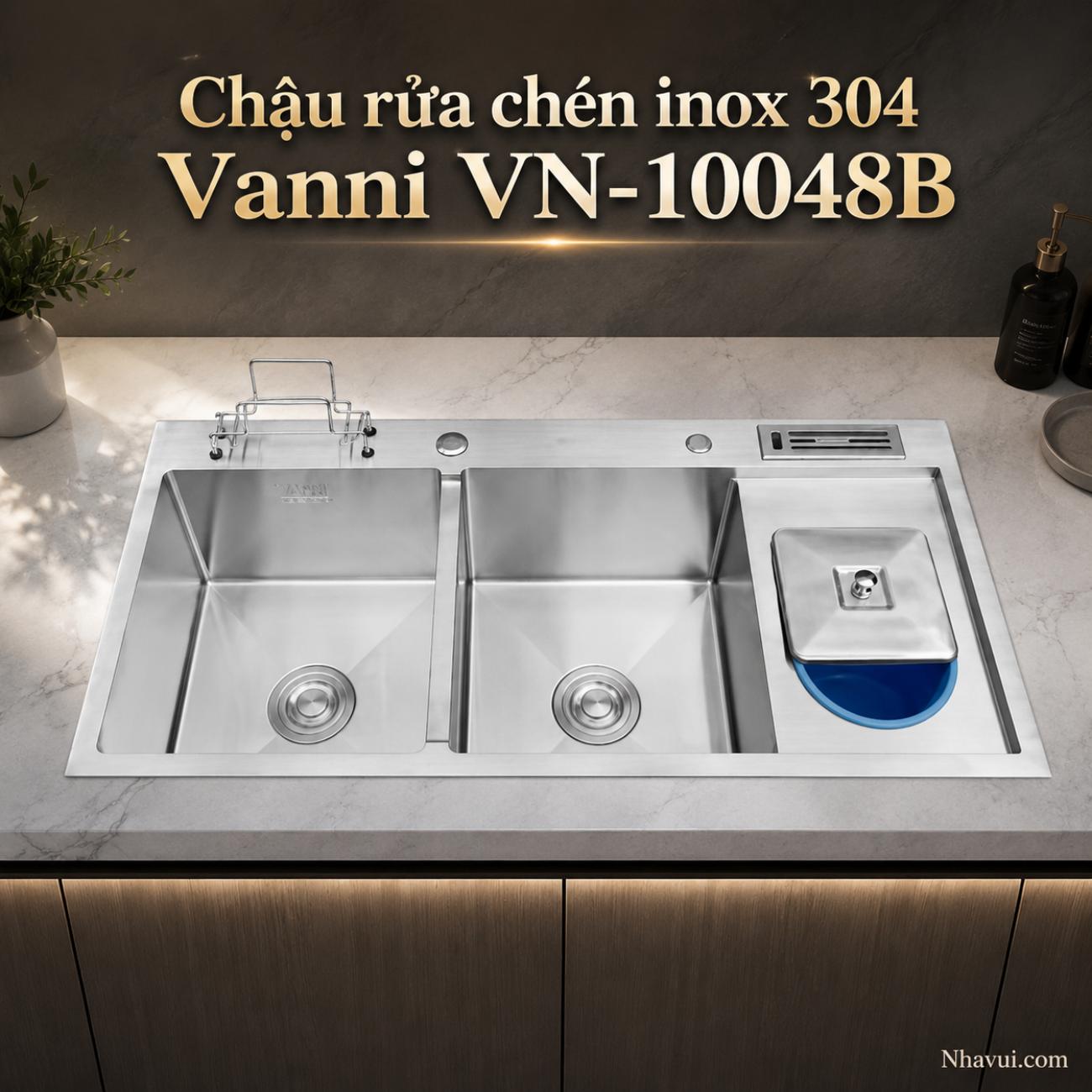Chậu rửa chén inox 304 Vanni VN-10048B 2 hộc 1000x480x230mm