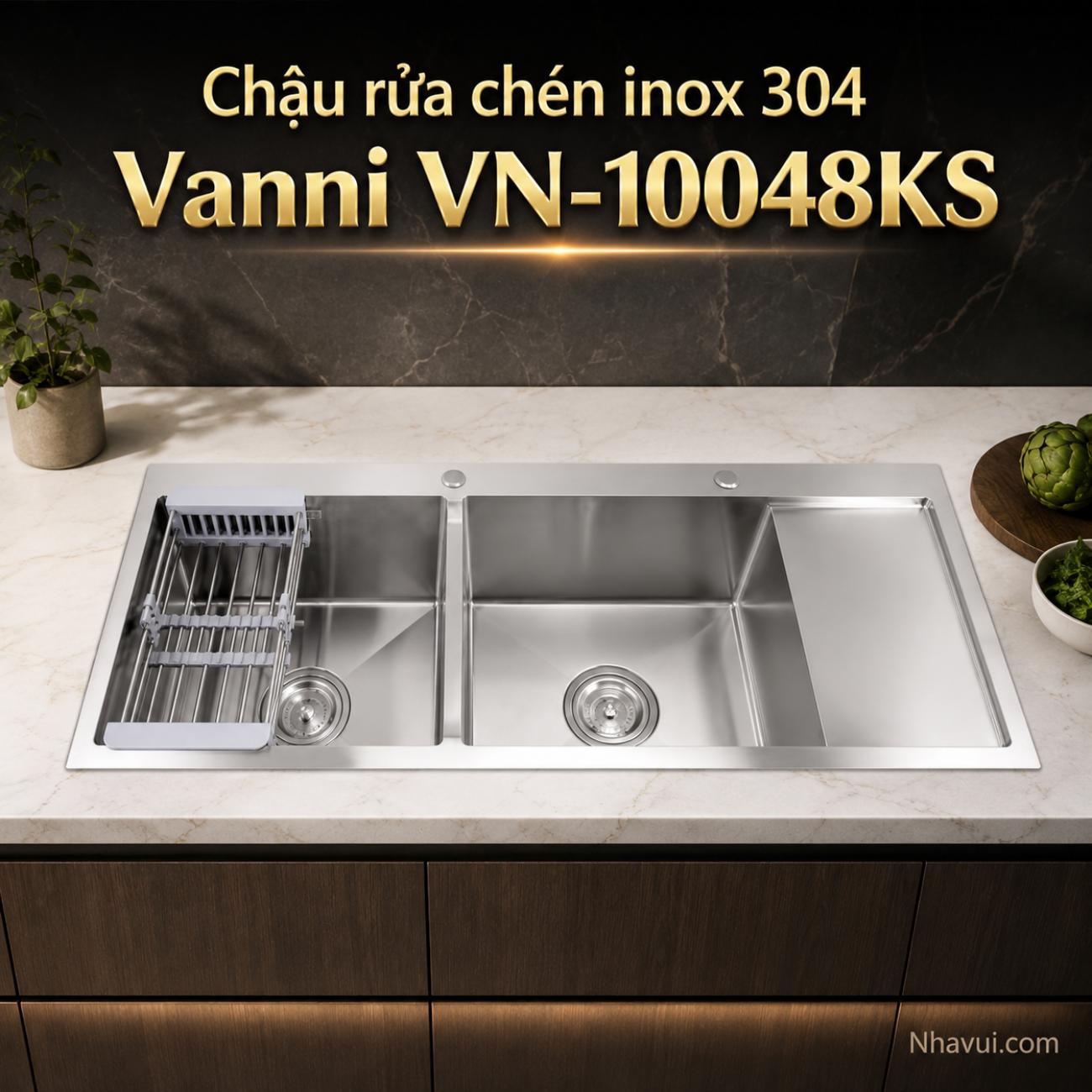Chậu rửa chén inox 304 Vanni VN-10048KS 2 hộc 1000x480x230mm