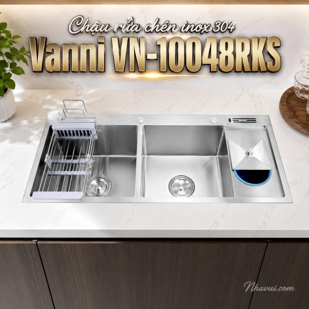 Chậu rửa chén inox 304 Vanni VN-10048RKS 2 hộc 1000x480x230mm