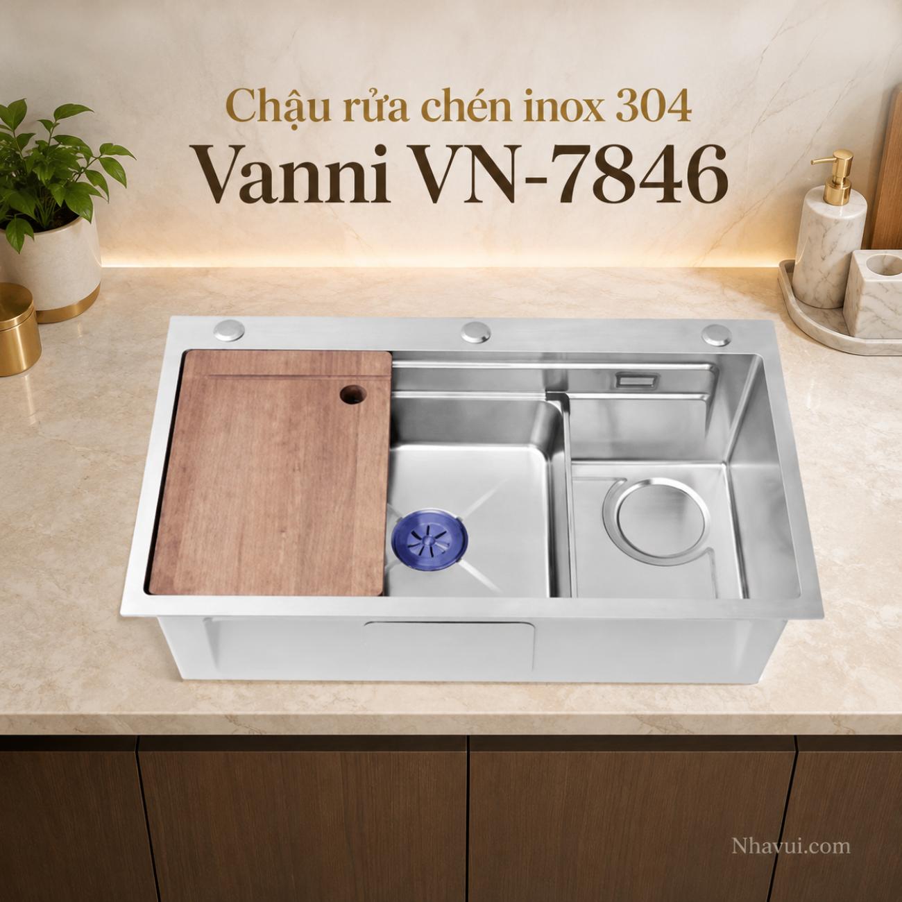 Chậu rửa chén inox 304 Vanni VN-7846 1 hộc đa năng 780x460x230mm