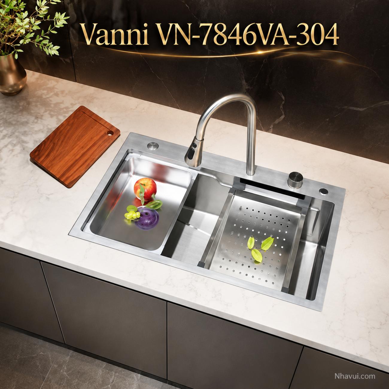 Chậu rửa chén inox 304 Vanni VN-7846VA 1 hộc đa năng 780x460x230mm