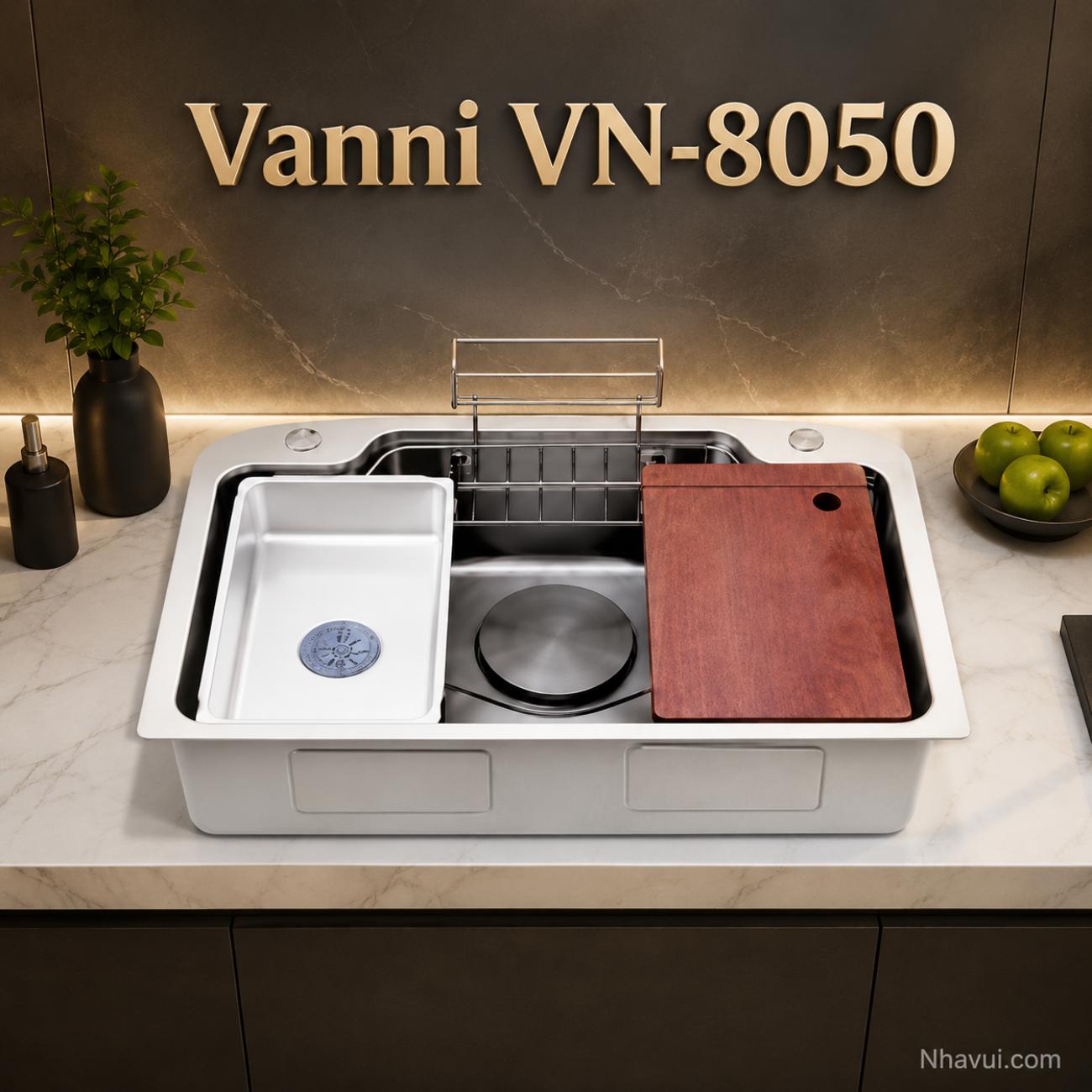 Chậu rửa chén inox 304 Vanni VN-8050 1 hộc 800x500x230mm