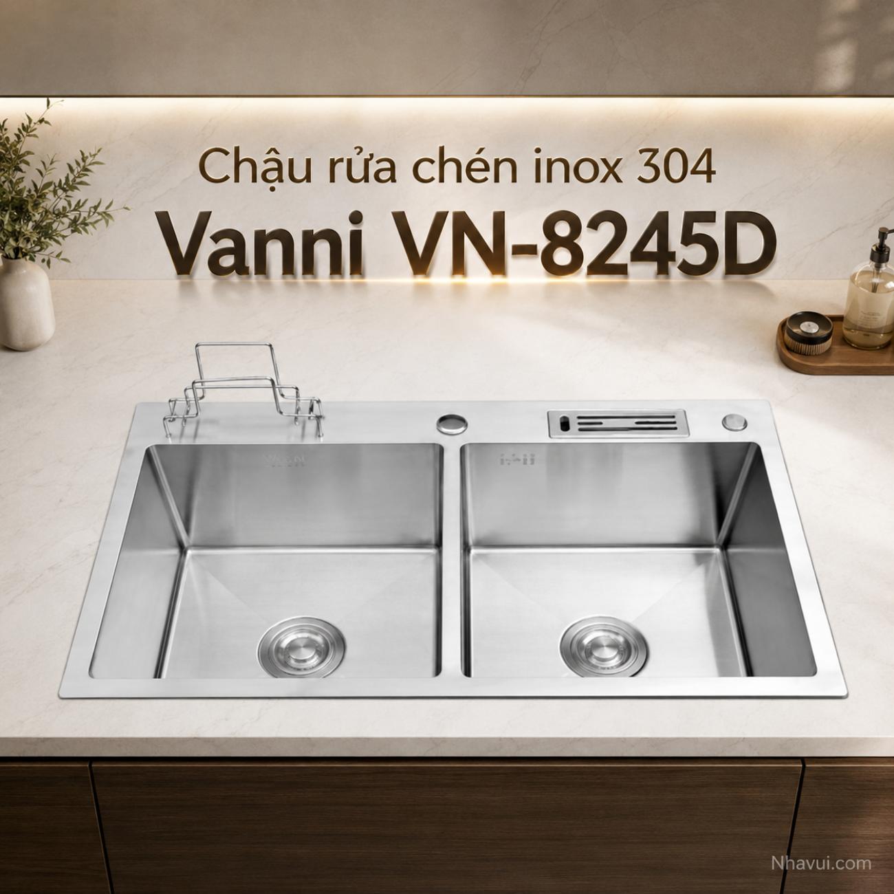 Chậu rửa chén inox 304 Vanni VN-8245D 2 hộc 820x450x230mm