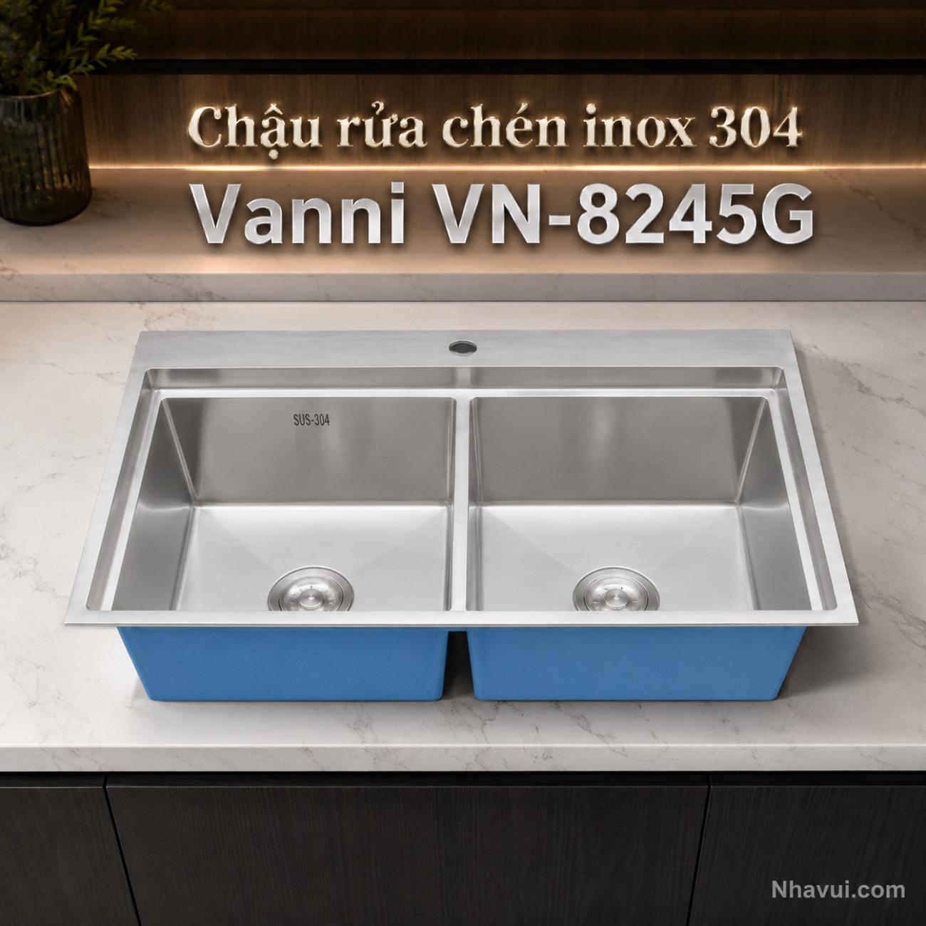 Chậu rửa chén inox 304 Vanni VN-8245G 2 hộc dày 3.5mm 820x450x230mm