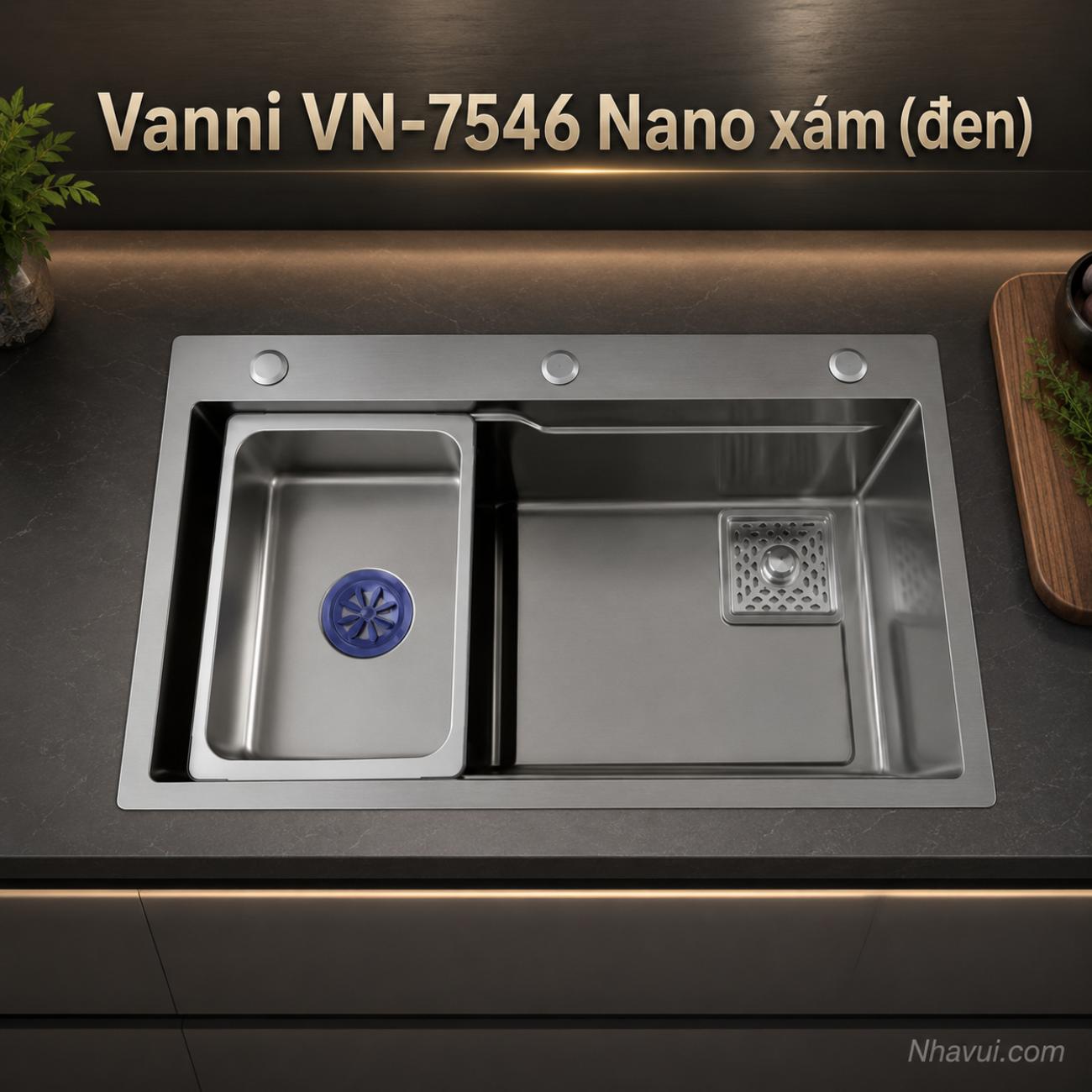 Chậu rửa chén Nano xám đen Vanni VN-7546 inox 304 750x460x230mm