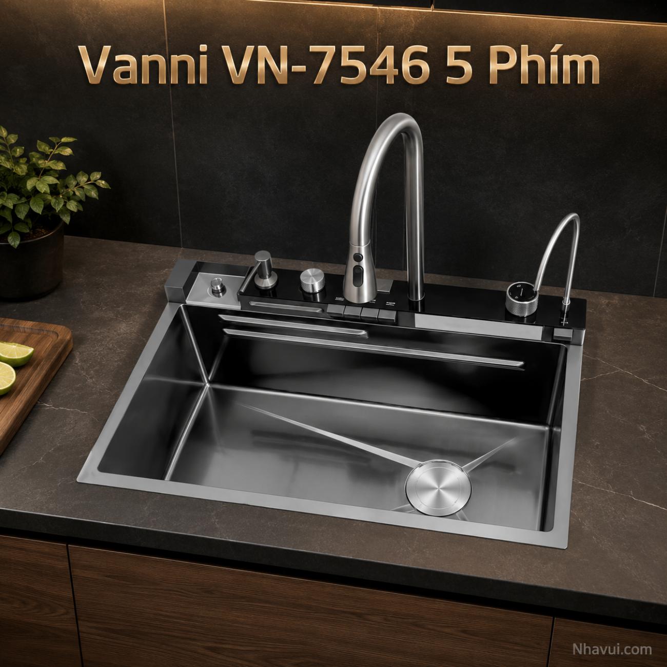 Chậu rửa chén thác nước Vanni VN-7546 5 phím inox 304 750x450x230mm