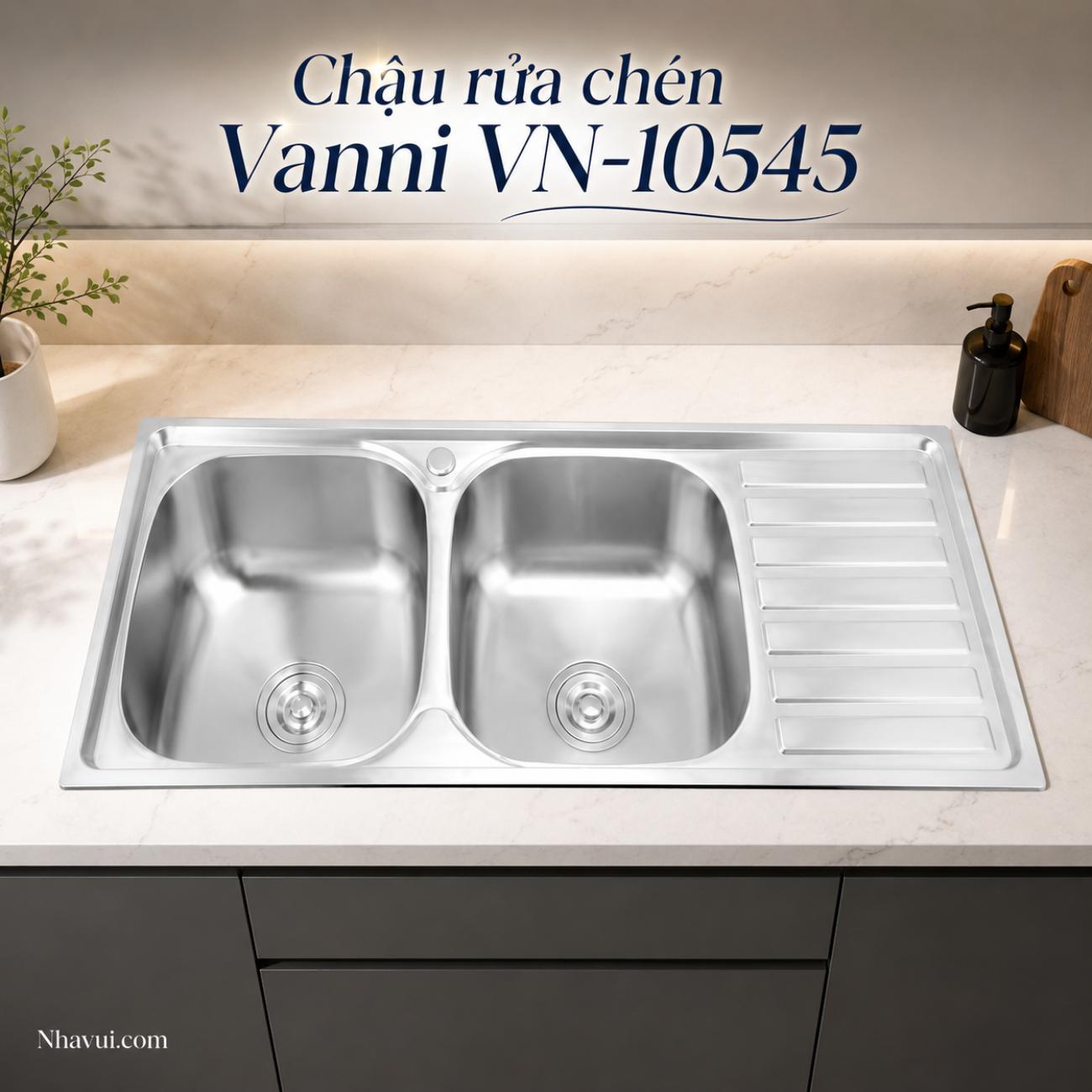 Chậu rửa chén Vanni VN-10545 inox 2 hộc có bàn chờ 1050x450x230mm