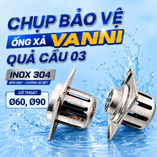 Chụp bảo vệ ống xả Vanni Quả Cầu 03 inox 304 mặt 12×12 cm