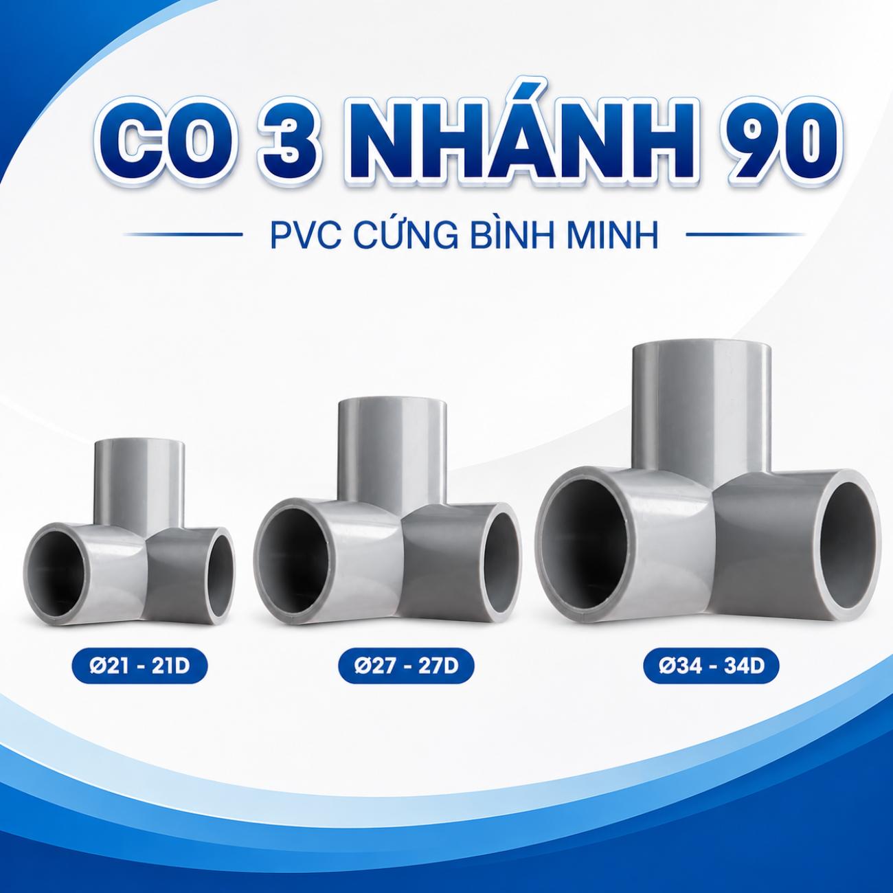 Co 3 nhánh 90 PVC cứng Bình Minh