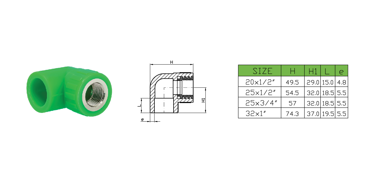 Co ren trong, tê ren trong PP-R Đạt Hòa 20 x 1/2" – 25 x 3/4"