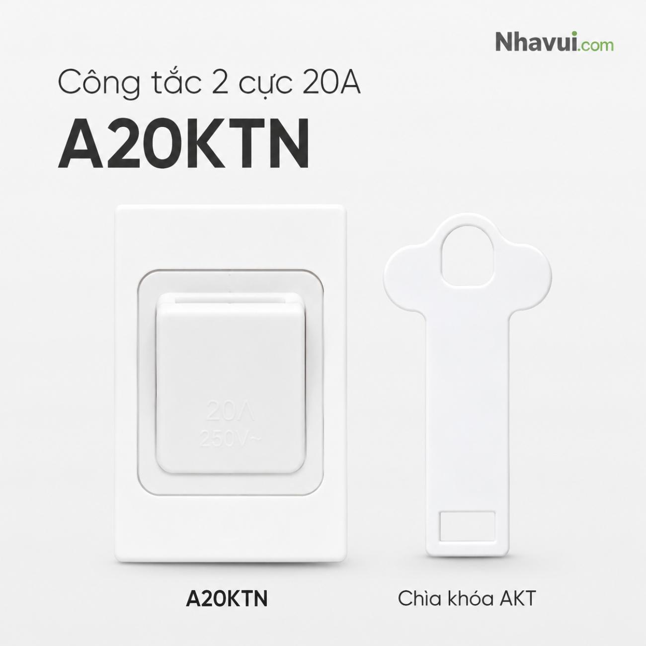 Công tắc 2 cực 20A MPE A20KTN dùng chìa khóa và chìa khóa AKT