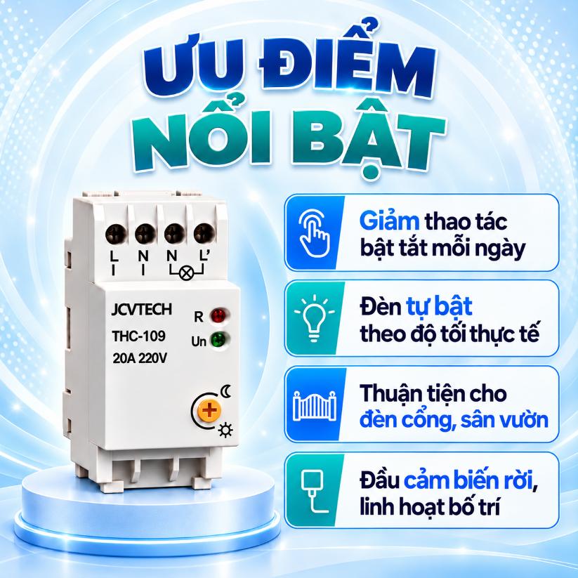 Công tắc cảm biến ánh sáng JCVTECH THC-109 20A 220V
